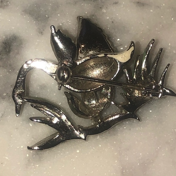 VTG Alice Caviness Marcasite Painted Swan Cygnet Brooch Silver Tone Metal 1.5” - Picture 3 of 4